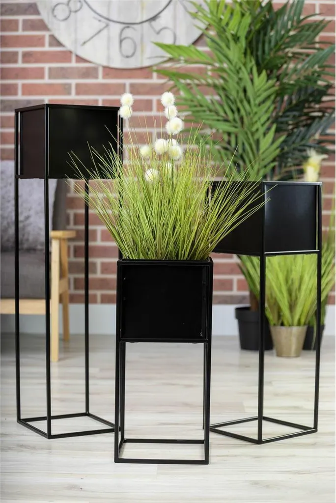 Support de fleurs en métal noir 70 cm - Support de plante moderne Loft - 7