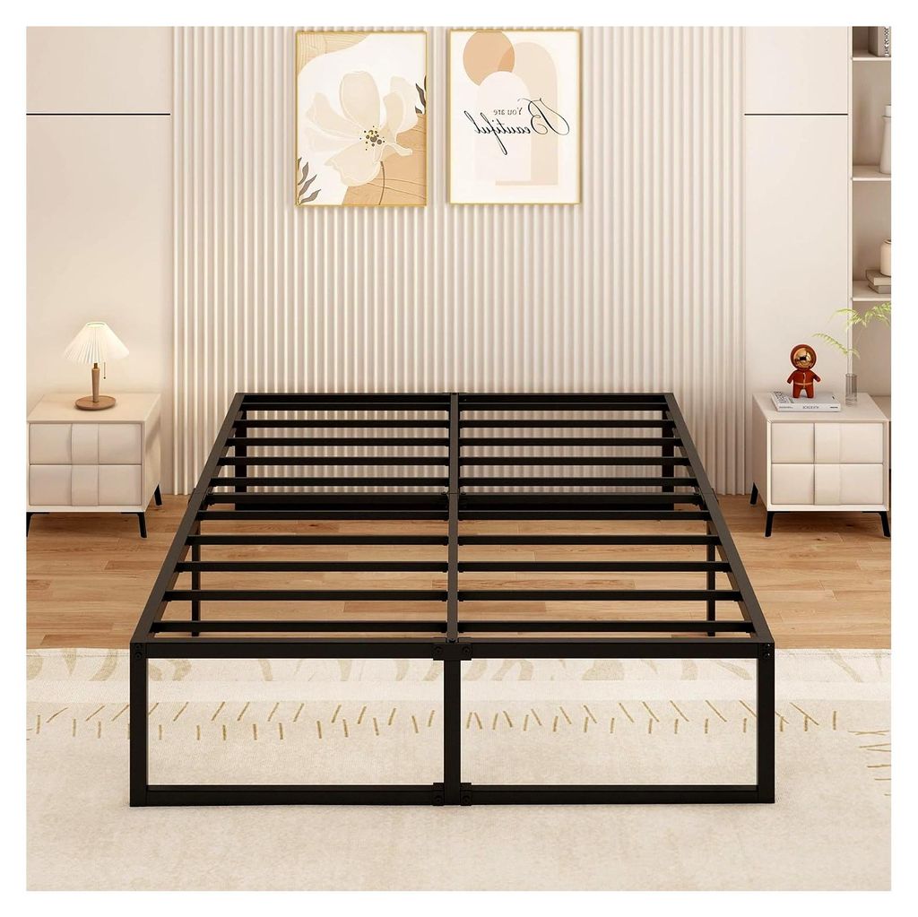 Metallbett 120x200 cm, 41 cm hoch, großer Stauraum unter dem Bett, Doppelbettgestell aus Metall mit Stahllattenstütze, einfache Montage, geräusc...