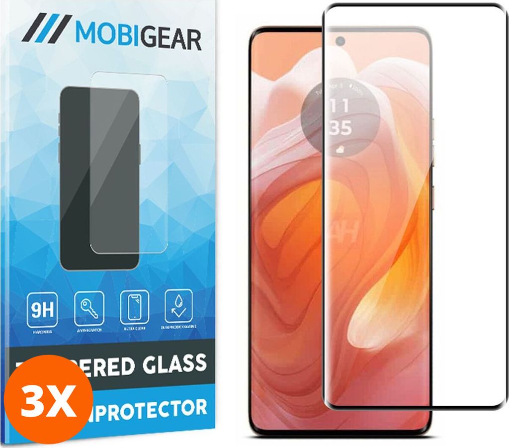 Mobigear Premium 9.98 Motorola Edge 50 Ultra Panzerglas Gehärtetes Glas Displayschutz - Hüllenfreundlich (3er Pack)