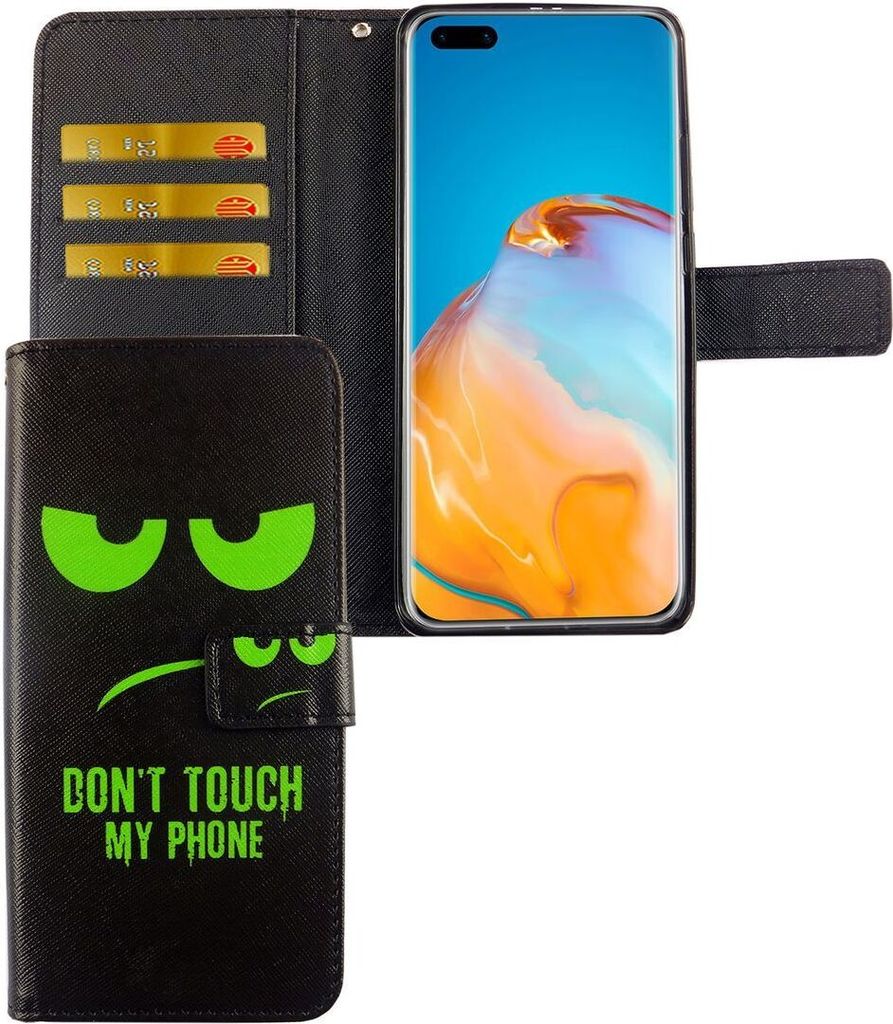 Huawei P40 Pro Tasche Handy Hülle Schutz-Cover Flip-Case mit Kartenfach Don't touch my phone
