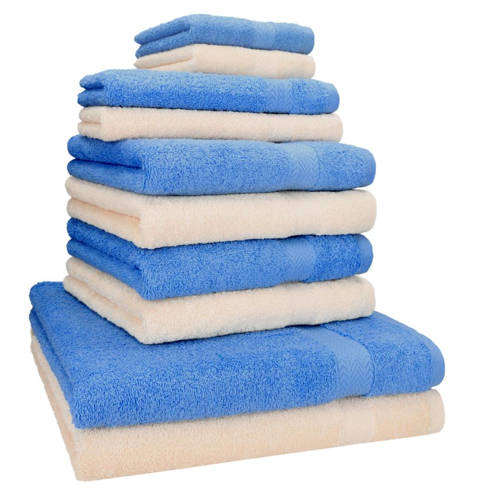 Betz 10-tlg. Handtuch-Set PREMIUM CLASSIC 2 Duschtücher 4 Handtücher 2 Gästetücher 2 Seiftücher Farbe: beige & hellblau