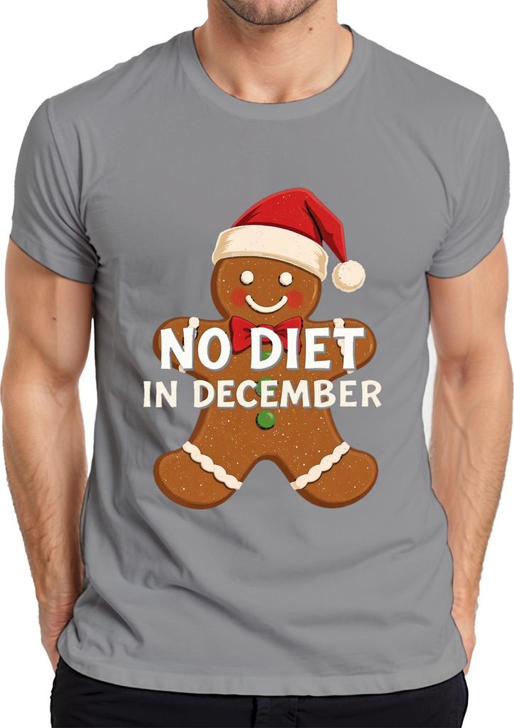 No Diet In December Lebkuchenmann Weihnachten lustig Geschenk Herren T-Shirt, Grau, 3XL