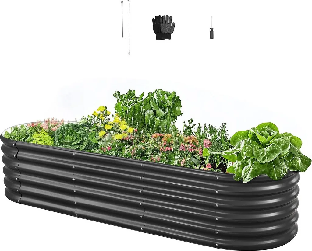 Potager de jardin surélevé en métal - Bac à fleurs ovale 200x60x42 cm