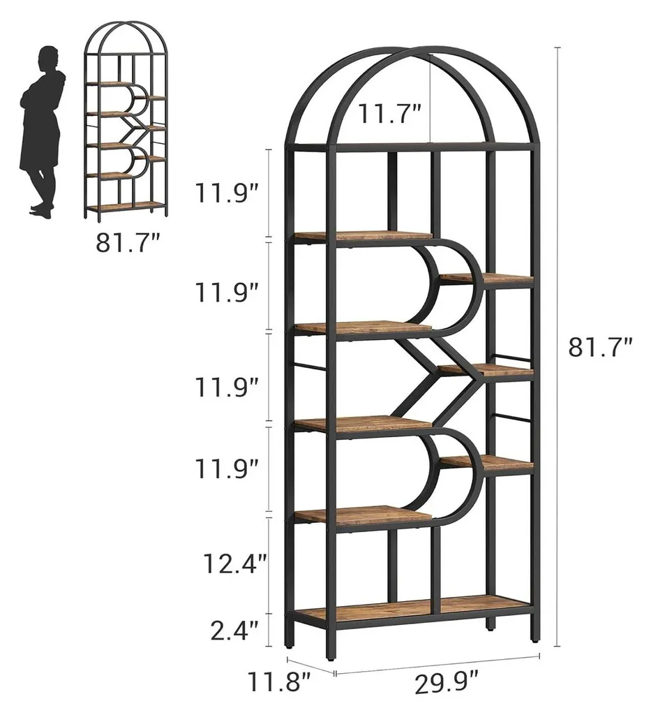 Bibliothèque ouverte sur pied 206 cm noire et marron avec 9 étagères - 11