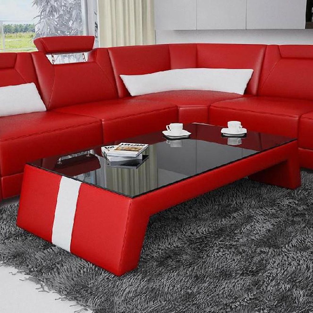 Moderner Wohnzimmer Couchtisch Tisch Beistell Glas Polster Leder Tische Design
