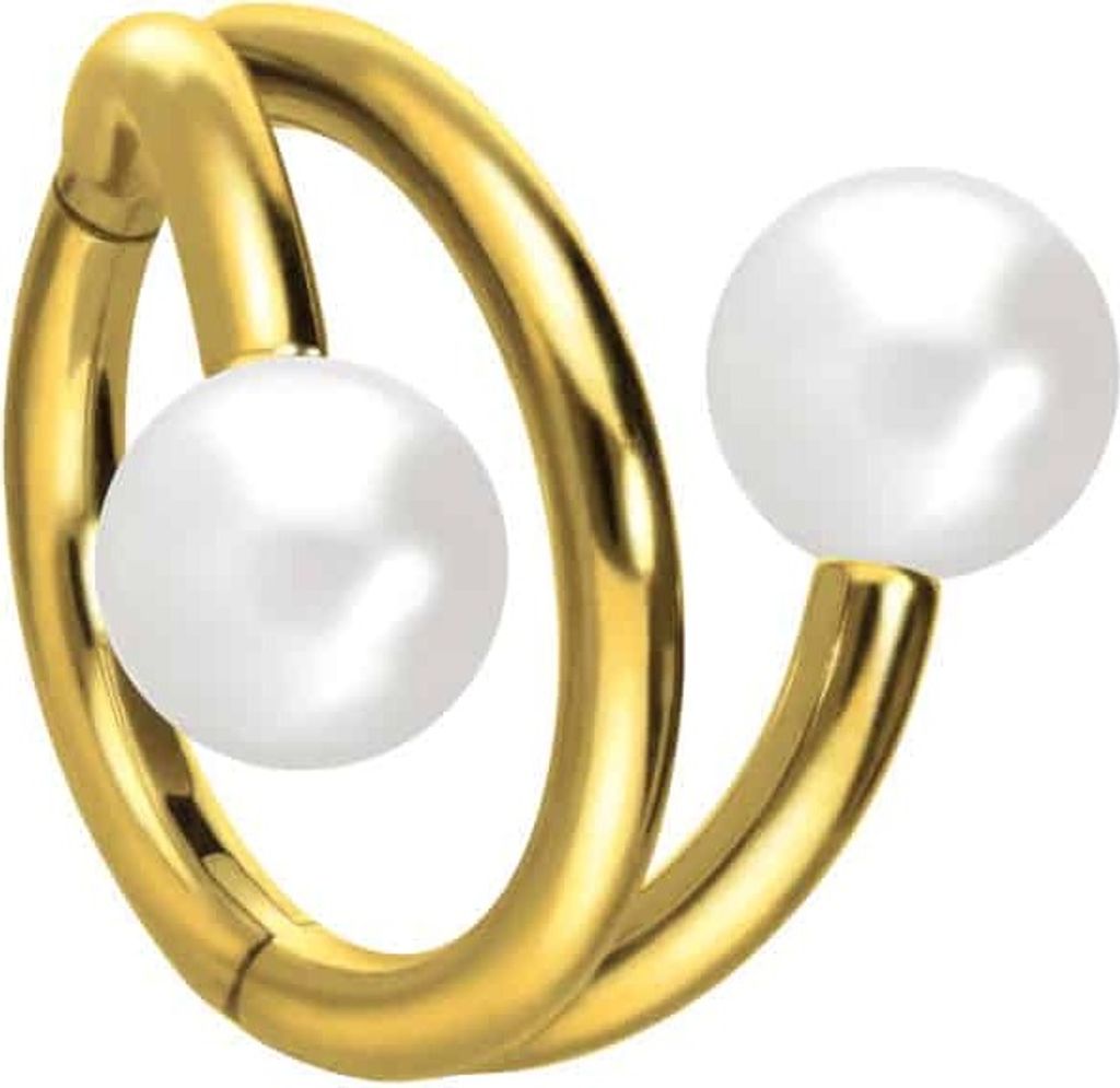 Ohrpiercing, Nasenpiercing, Septum Piercing Titan Segmentring Clicker mit Innengewinde 3 RINGE + 2 SYNTHETISCHE PERLEN Gold Innendurchmesser: 10mm ...