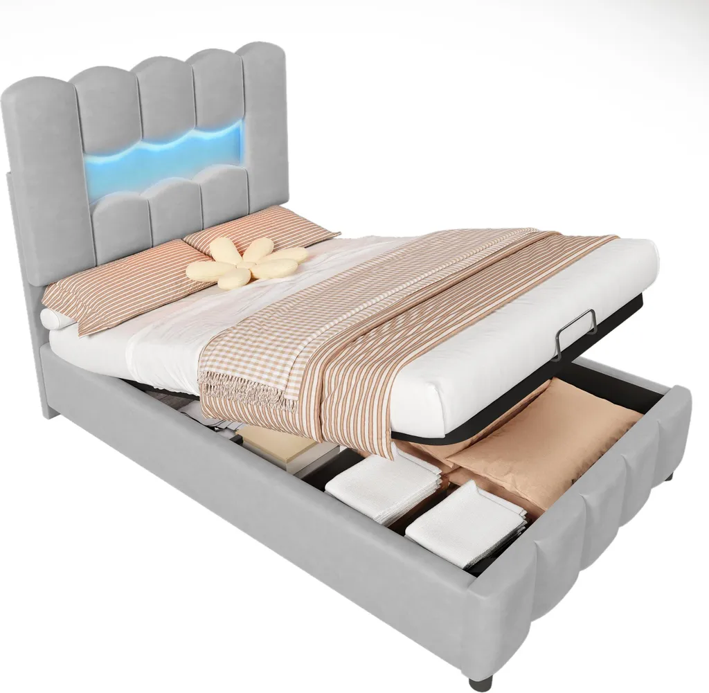Lit Gain de Place 90x200 avec Rangement sous Sommier et LED Intégrées - 10