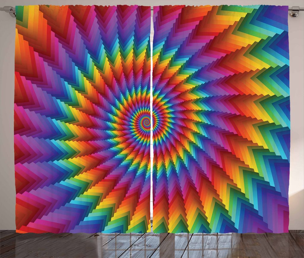ABAKUHAUS trippy Rustikaler Vorhang, Vibrierende Regenbogen-Spirale, Wohnzimmer Universalband Gardinen mit Schlaufen und Haken, 280 x 175 cm, Mehrf...