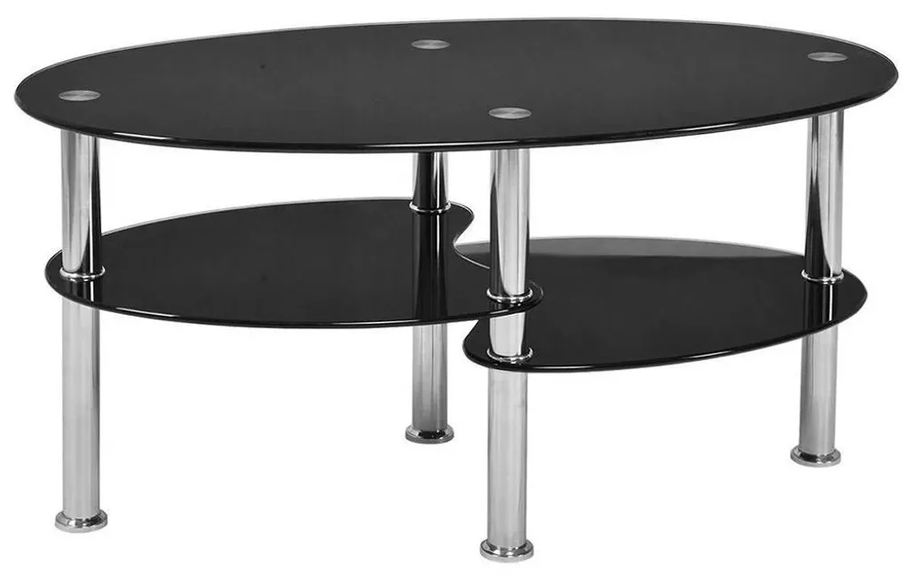 Table de salon 3 niveaux en métal et verre noir style minimaliste 90cm