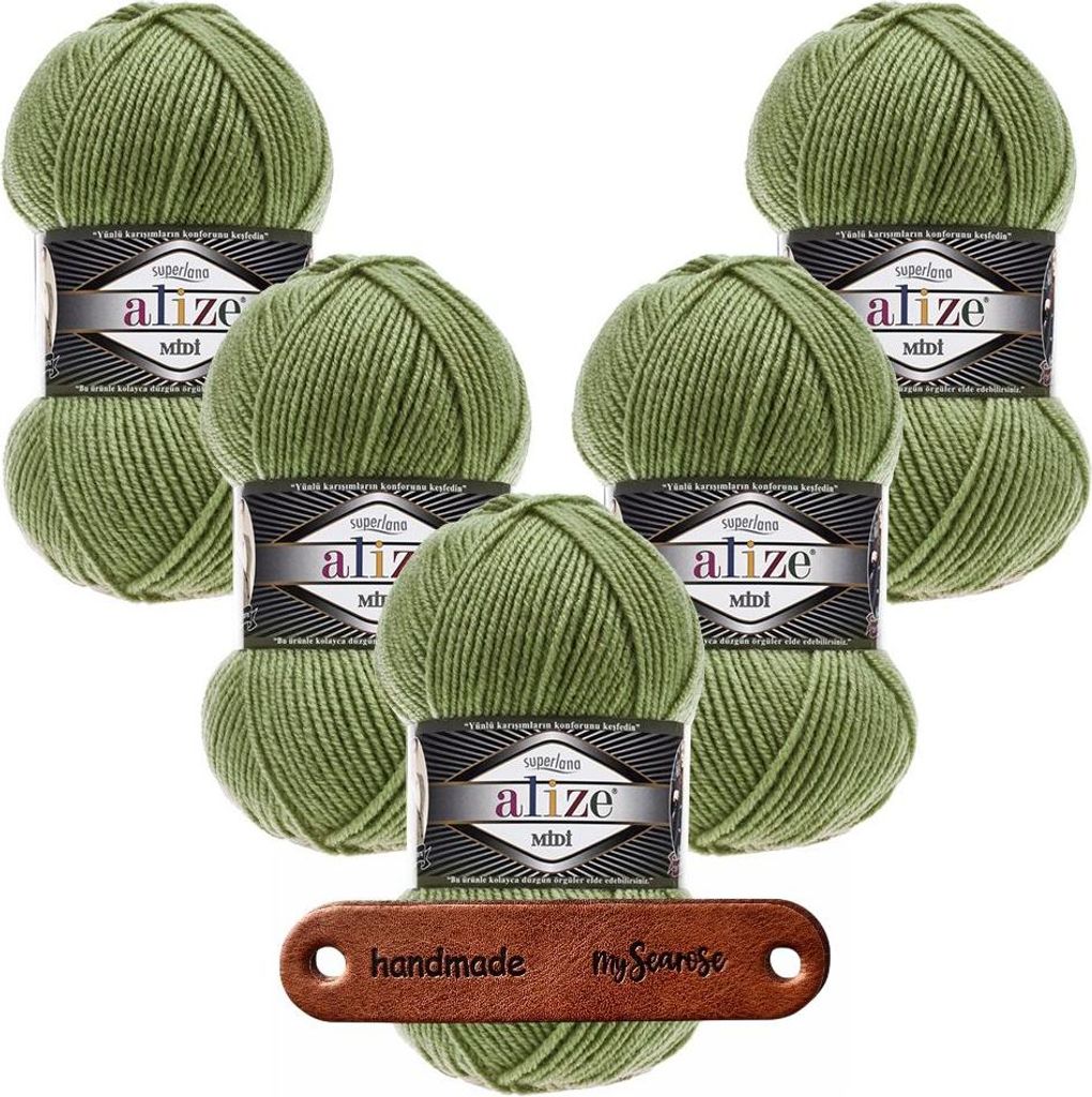 5 x ALIZE Superlana Midi 620 olive mit Label