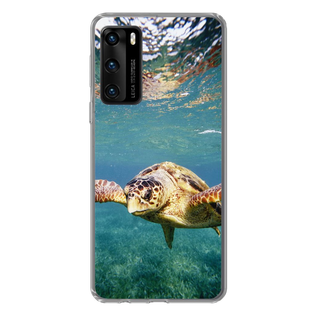 MuchoWow Handyhülle Schutzhülle Hülle für Huawei P40 Schildkröte - Wasser - Blau Silikon Softcase Handy Hülle - Handytasche