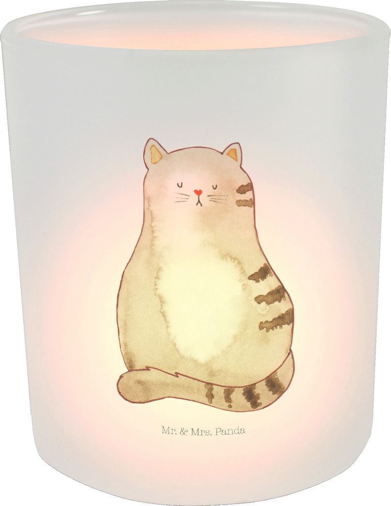 Mr. & Mrs. Panda Windlicht Glas Katze Sitzen - Transparent - Geschenk, aus, Kerzenglas, tischlicht, Cat, Herz, Cats, Teelichthalter, Katzen