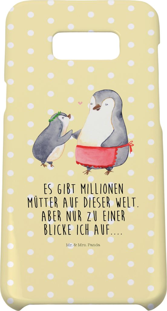 Mr. & Mrs. Panda Samsung Galaxy S8 plus Handyhülle Pinguin mit Kind - Gelb Pastell - Geschenk, Muttertag, Mami, Cover, Hülle, Handy Case, Vorbild...