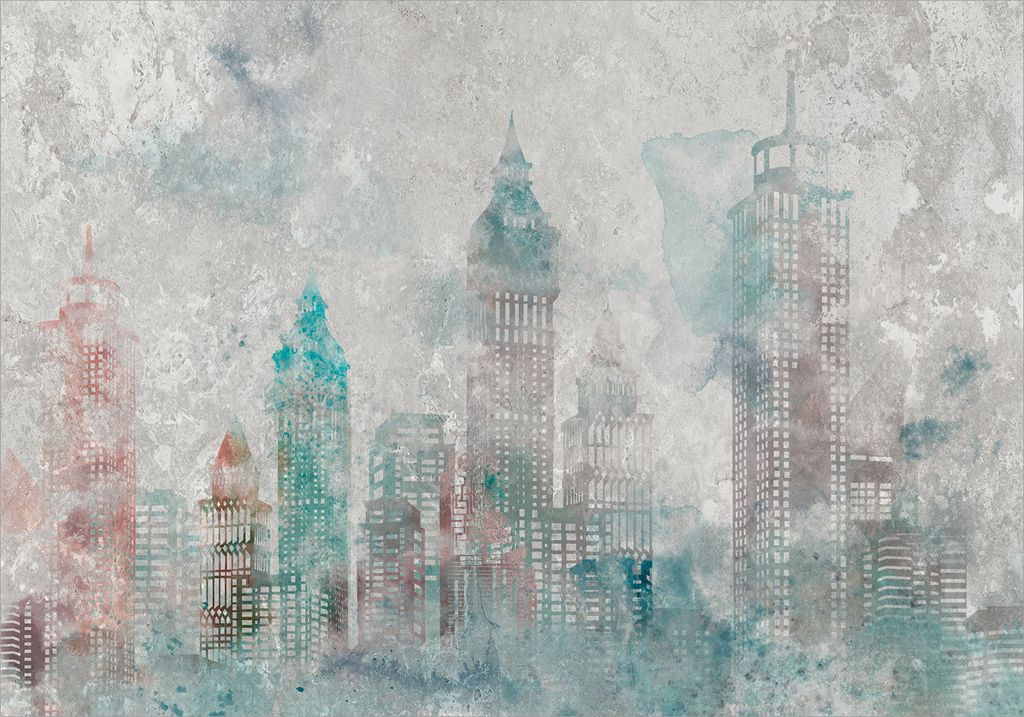 Vlies Fototapete Stadt 450x315 cm Tapeten Wandtapete XXL Betonoptik Gebäuden Architektur wie gemalt d-A-0122-a-a