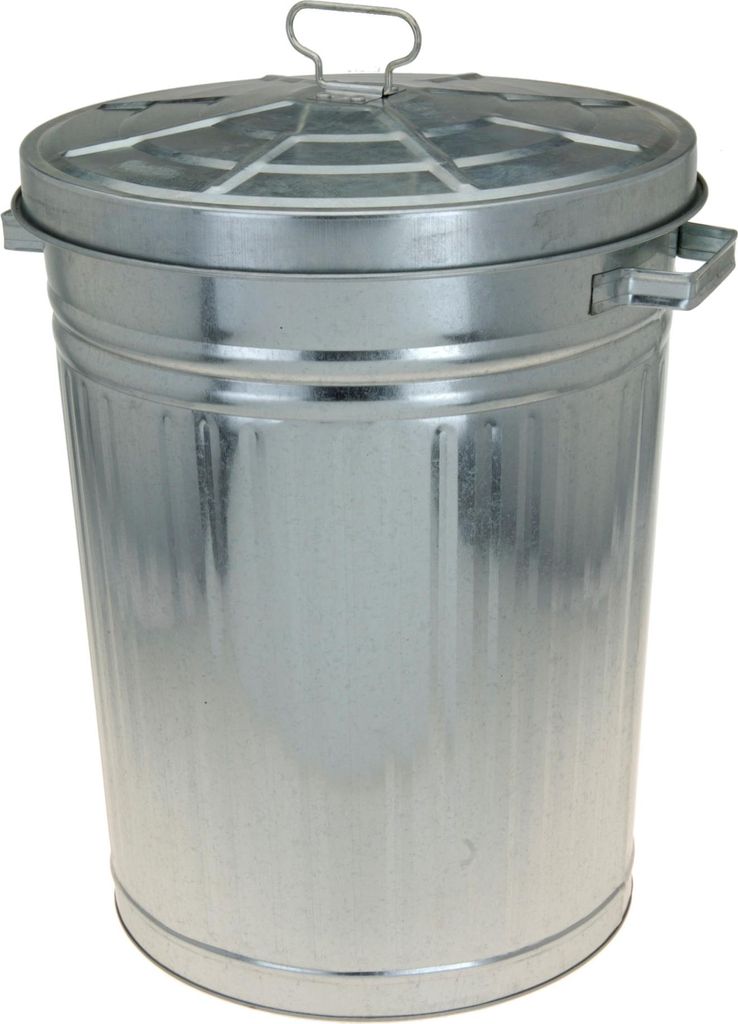 Zink Abfalleimer mit Deckel - 55 Liter - Metall Garten Outdoor Mülleimer silber