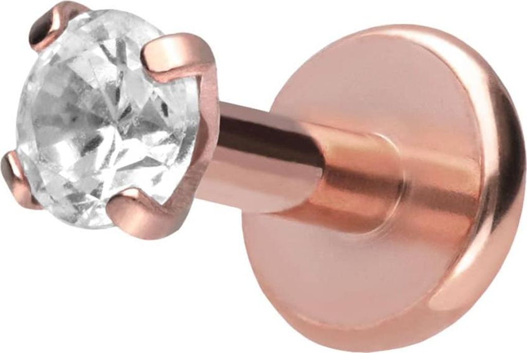 Ohrpiercing, Nasenpiercing Titan Labret mit Push Fit EINGEFASSTER KRISTALL RoséGold Stablänge: 5mm | Stabstärke: 1,2mm | Kristallgröße: 2,5mm