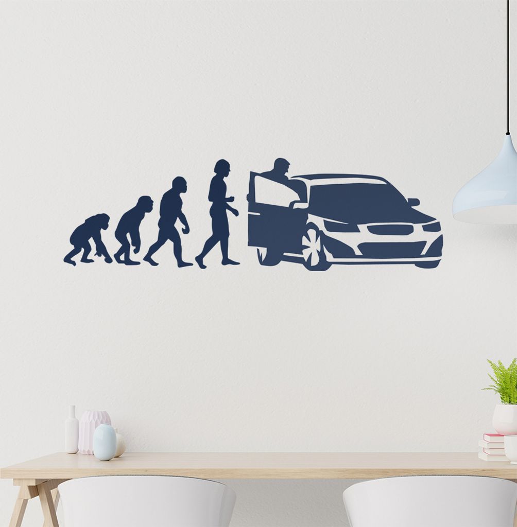 KIWISTAR Evolution - Menschheit Auto Biologie Wandtattoo in 6 Größen - Wandaufkleber Wall Sticker - Dekoration, Küche, Wohnzimmer, Schlafzimmer,...
