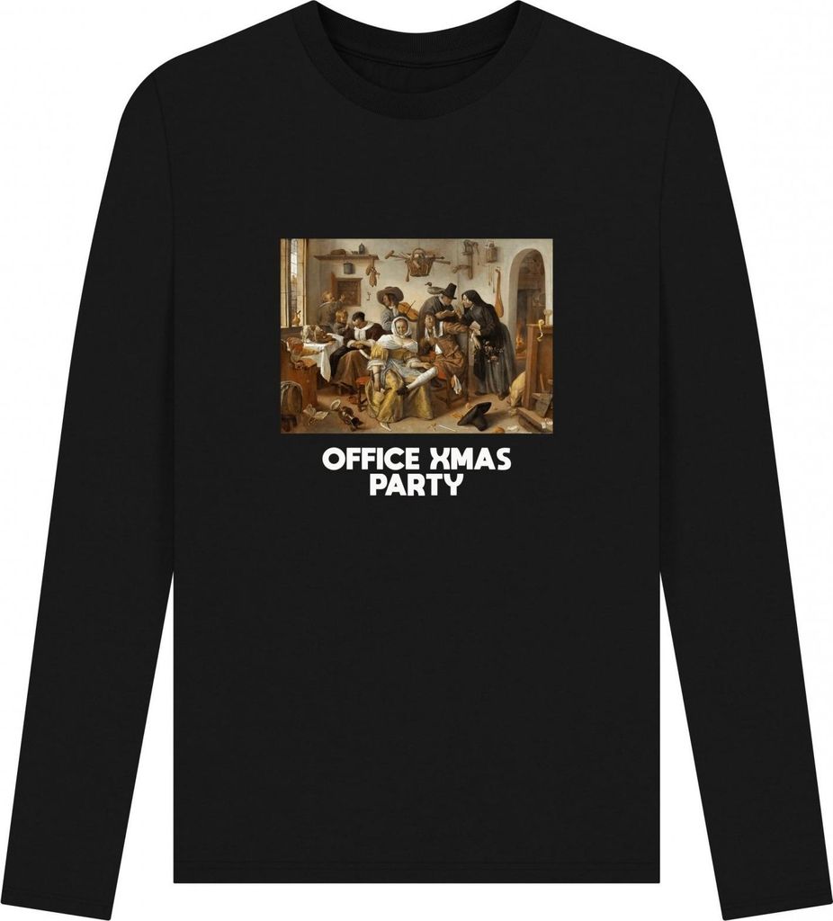 Apoh - "Office Xmas Party" T-Shirt für Herren/Damen Uni, Langärmlig PN1564 (L) (Schwarz)
