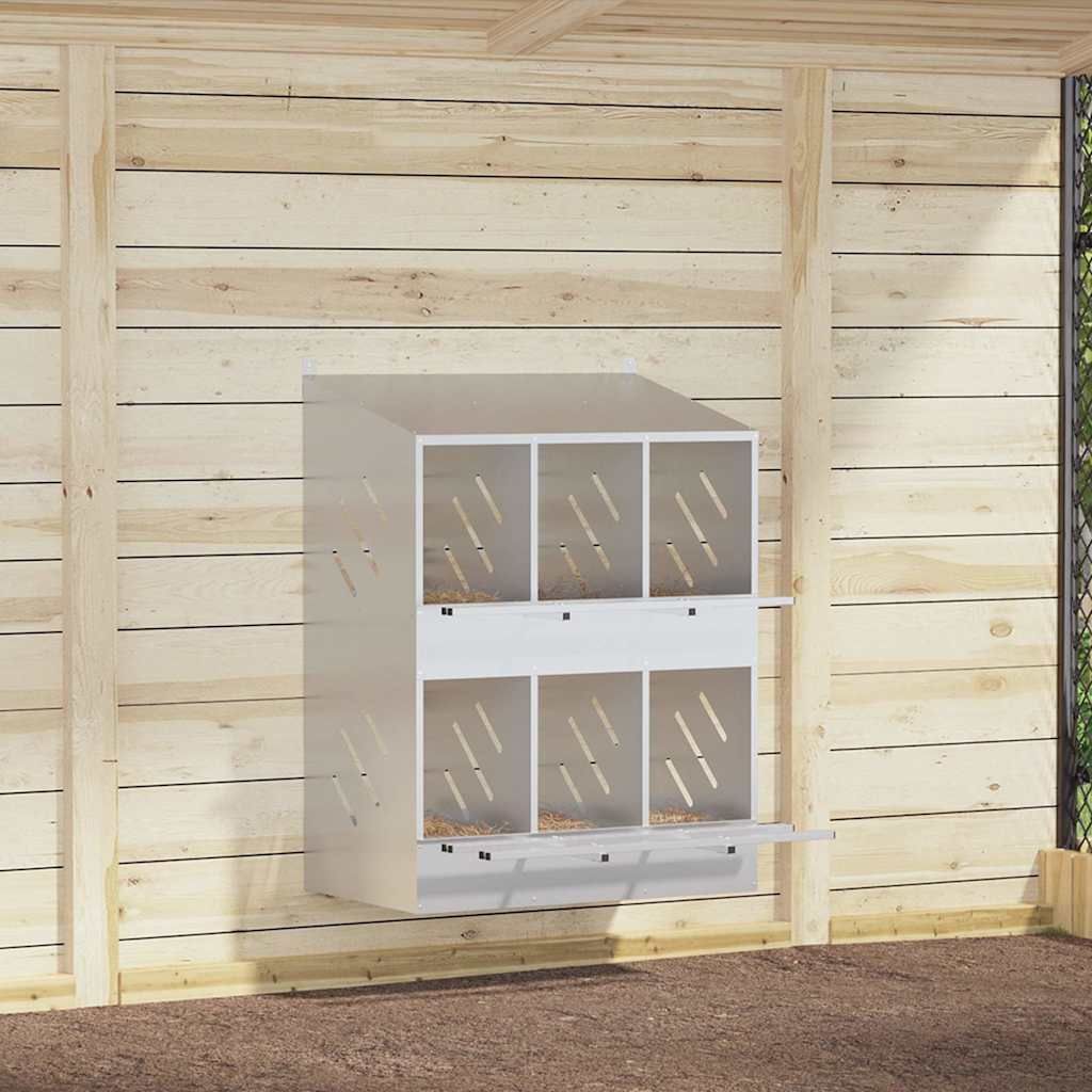 Hühner-Nistkasten mit 6 Fächern Verzinktes Silber Metall, Kleintier-Ställe DesignMöbel