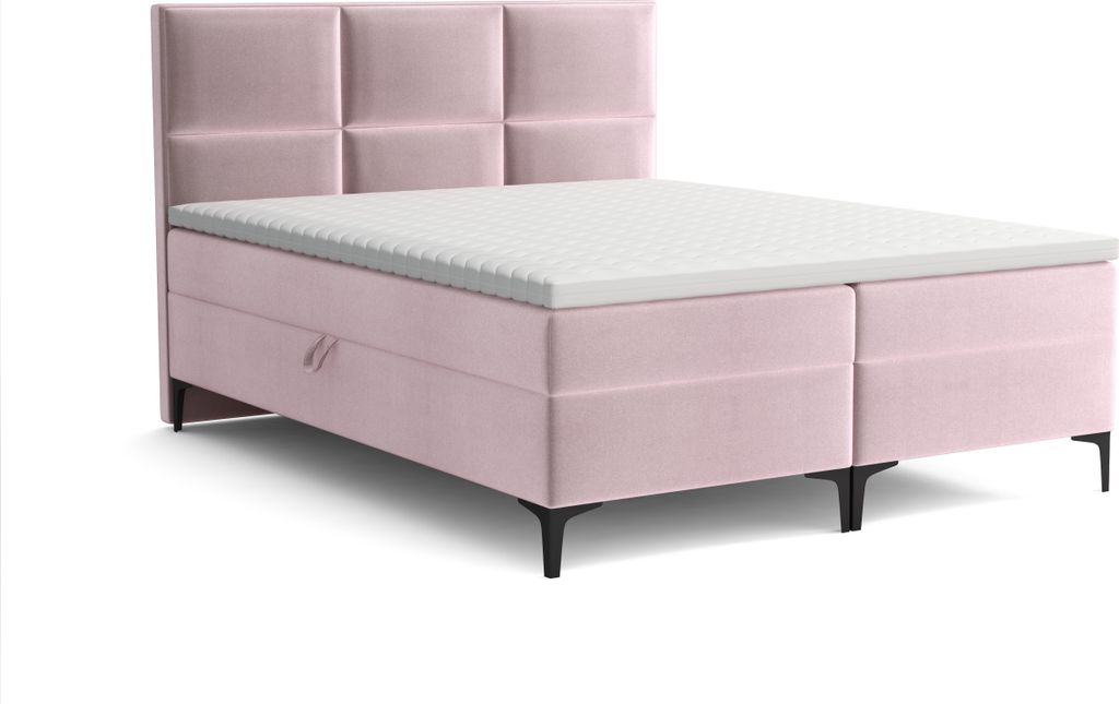 Emoebel24 Boxspringbett mit Topper und 2 Bettkasten, Polsterbett, Doppelbett 160x200 cm Hooby Rosa
