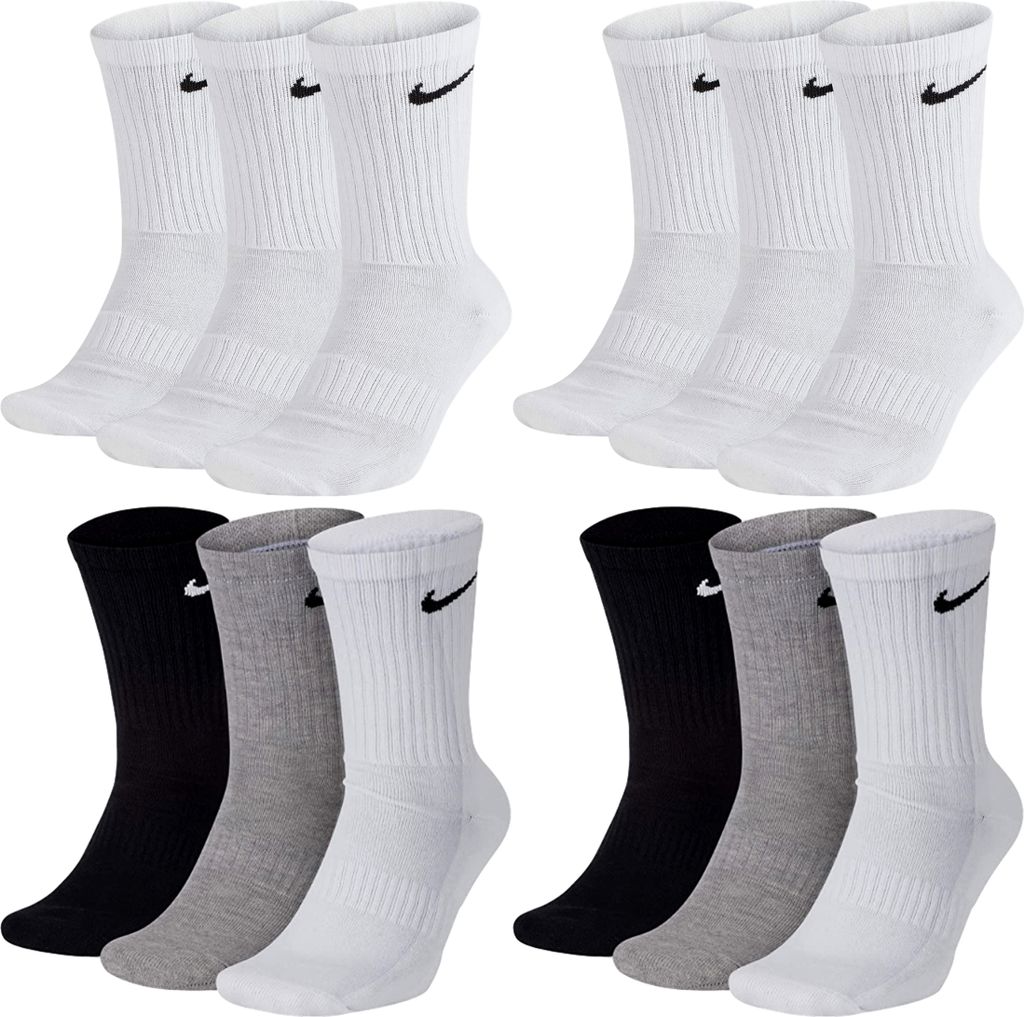 12 Paar Nike Socken Herren Damen Lang - Farbe: 6 Paar weiss 6 Paar bunt - Größe: 46-50