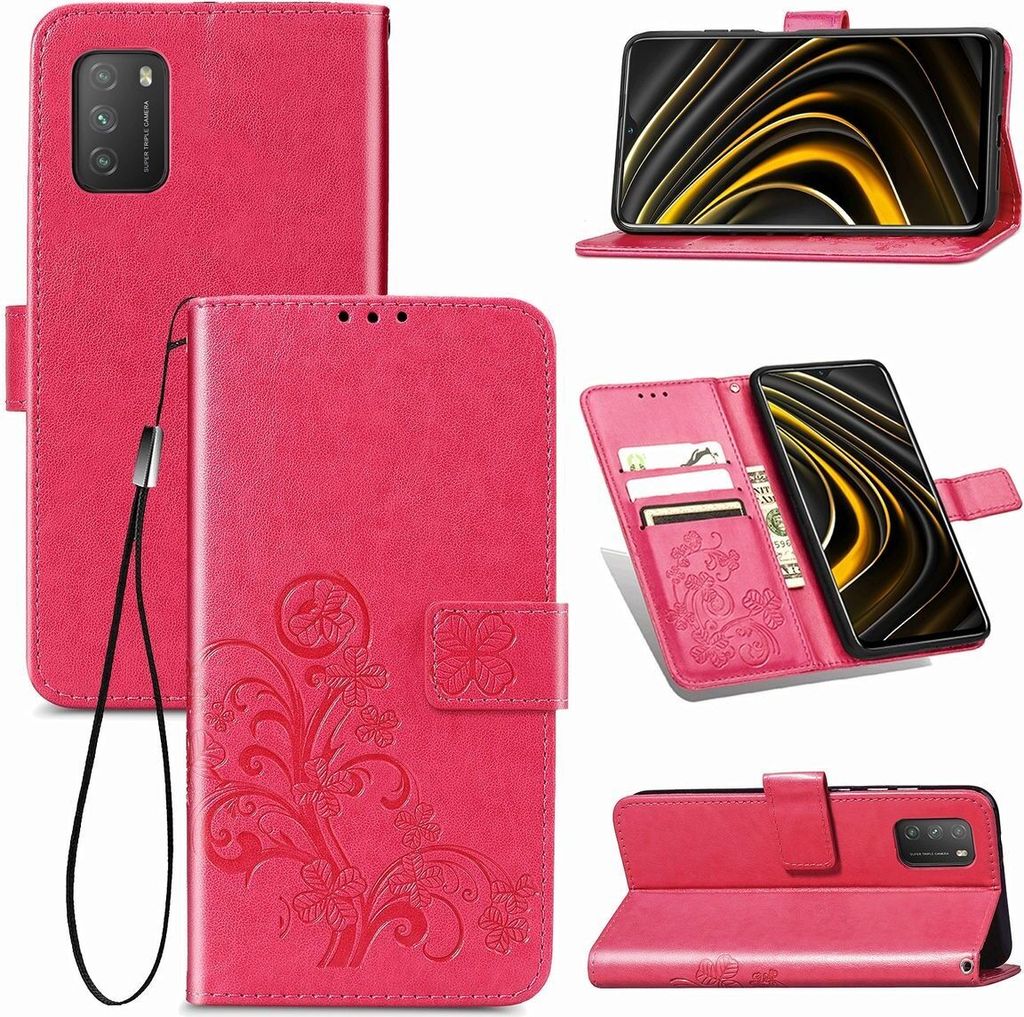 König Design Hülle kompatibel mit Xiaomi Poco M3 Kunstleder Handyhülle - Handy Case Rosa
