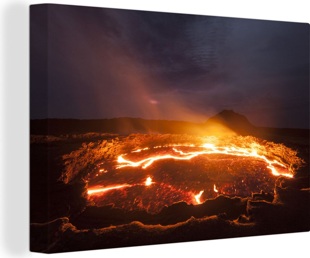 OneMillionCanvasses - Leinwandbilder - 140x90 cm, Lavasee nach Vulkanausbruch in Äthiopien, Wandbilder Kunstdruck Wanddekoration - Foto auf Lein...