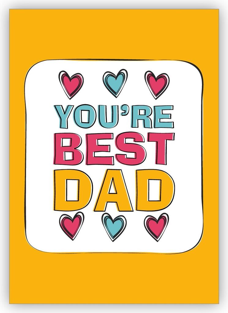 4x Auszeichnende englische Vatertagskarte mit Herzen: You're best Dad
