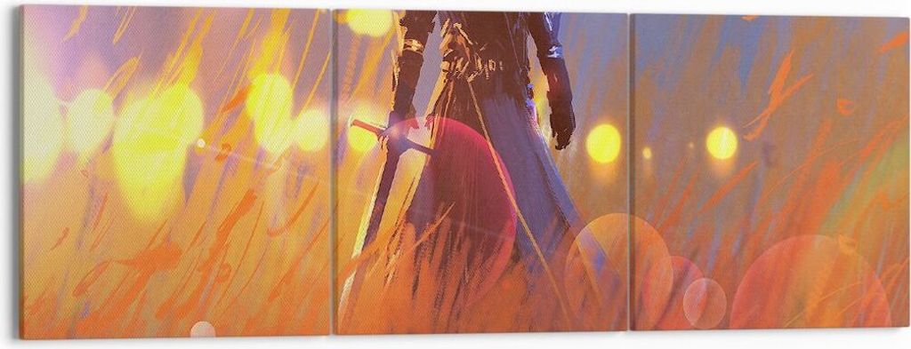 Bild auf Leinwand - Leinwandbild - Krieger Schwert - 150x50cm - Wand Bild - Wanddeko - Wandbilder - Leinwanddruck - Bilder - Kunstdruck - Wanddekor...
