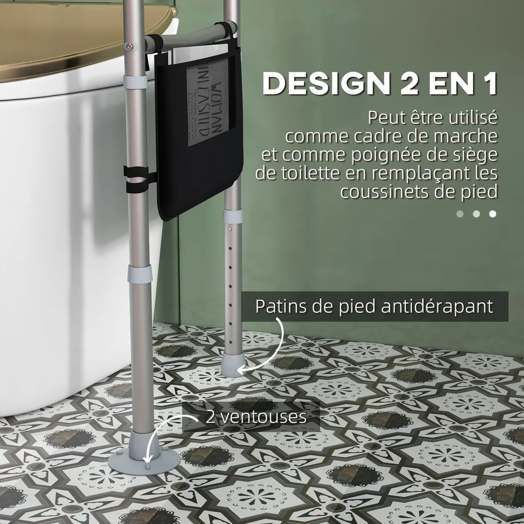 Support WC pour senior aide au levage réglable cadre gris sécurisé - 7