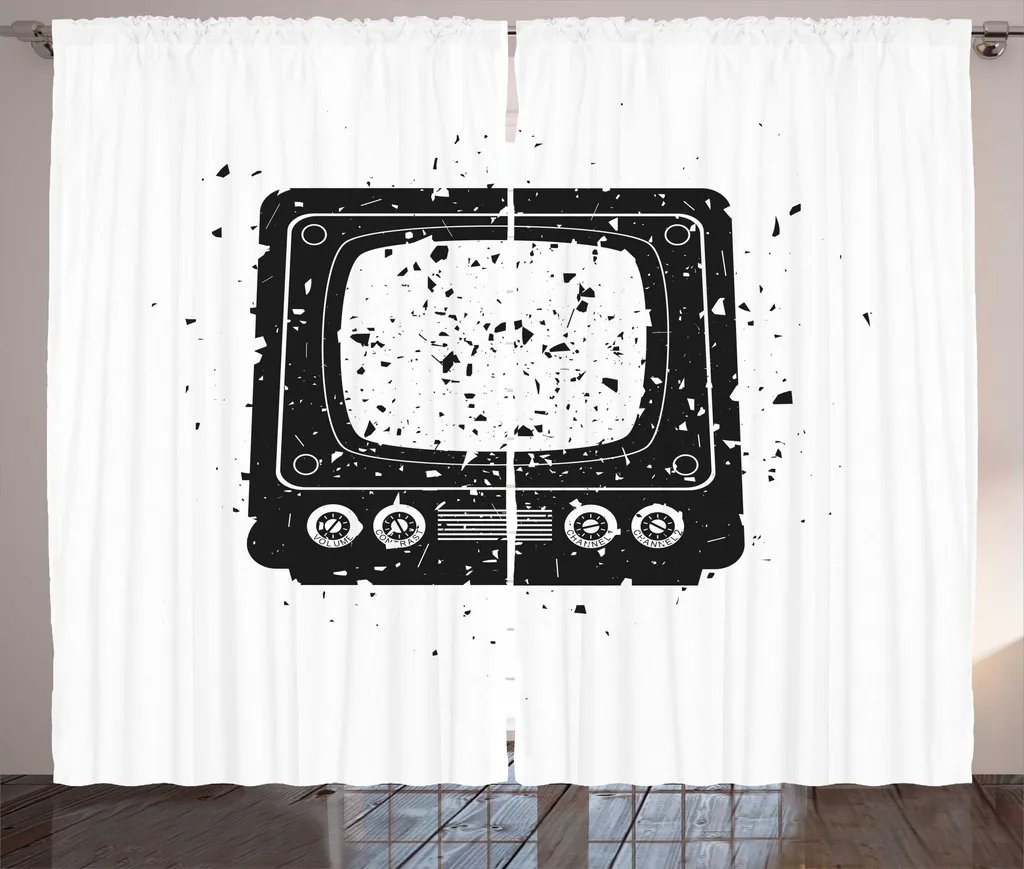 Rideau décoratif pour grand salon motif rétro TV 280x225 cm universel