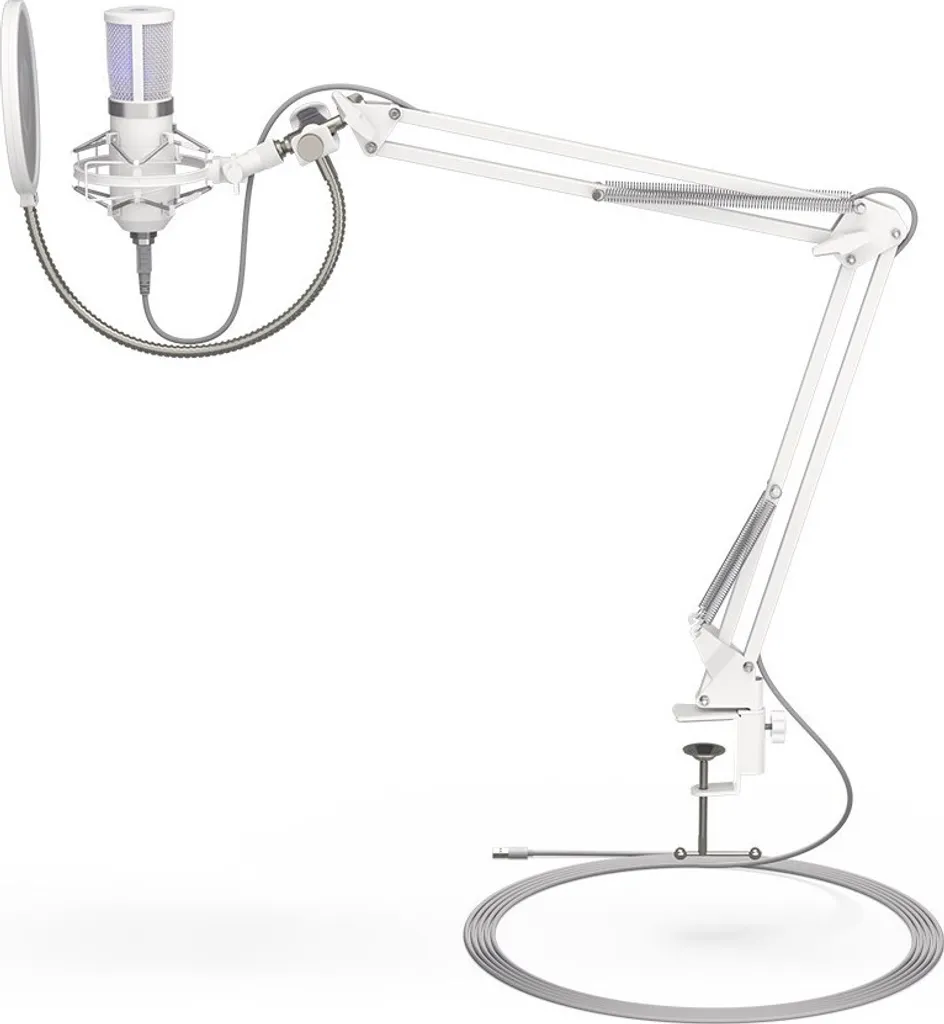 Microphone pour Podcast et Gaming Solum Onyx White USB avec Support Bras - 7