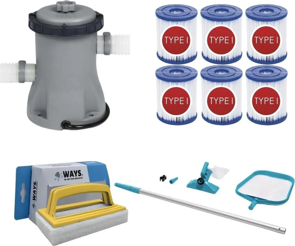 Offerta Set Piscina WAYS: Pompa Filtro + 6 Ricambi e Spazzola