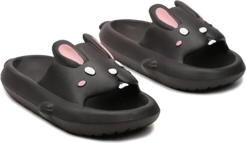 Damen Badelatschen mit Hasenmuster Badeschuhe Schaum Hausschuhe Lerin Schwarz Gr.36/37