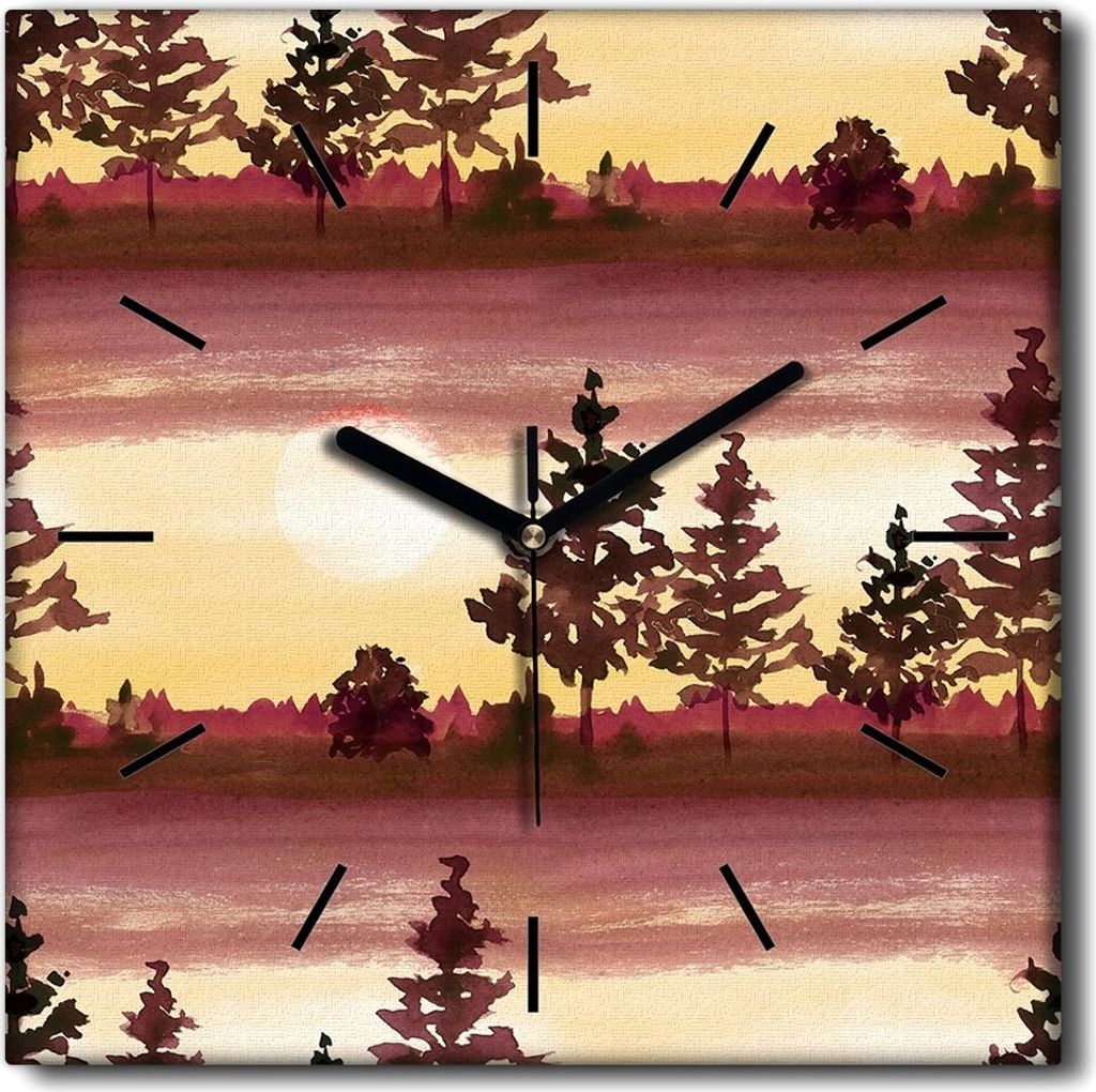 Coloray Uhr auf Leinwand 30x30 cm Wand Uhr Dekoration Wohnzimmer Segeltuch schwarze Hände -Aquarell Waldmuster.