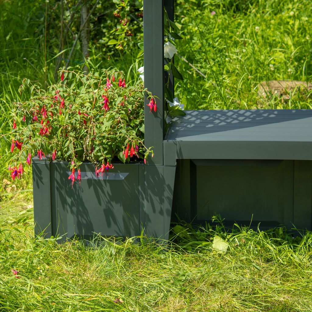 Gartenbank NYVIGreen 2-Sitzer 174x49x207 cm mit Pflanzkästen & Rosenbogen - Sitzbank aus wetterfestem & recyceltem Kunststoff, Farbe:Anthrazit