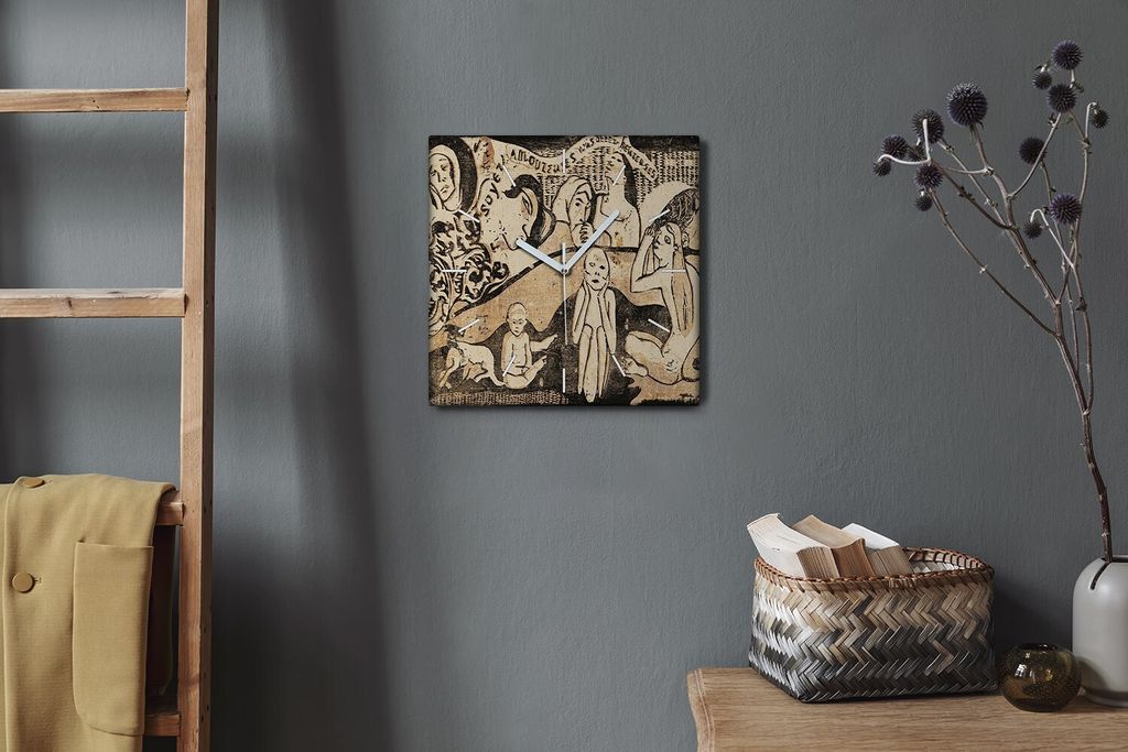 Coloray Hodiny Unikátní 30x30 cm Tiché hodiny Pro obývací pokoj a kuchyň Nástěnné hodiny Plátno Bílé ručičky hodin - Znamení Gauguin