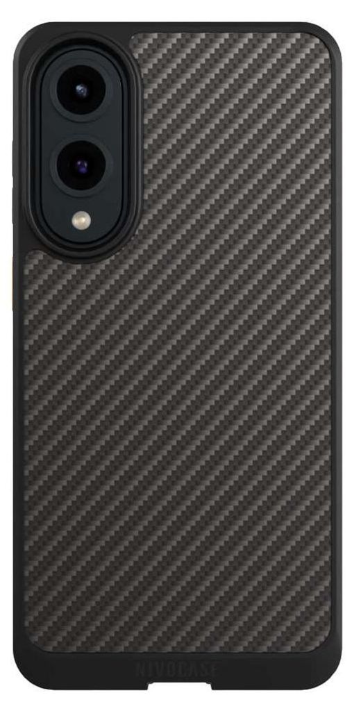 NIVOCASE Hülle für Samsung Galaxy S25 Edge Handyhülle NIVOcore Case Schwarz Carbon Metallic Look Muster