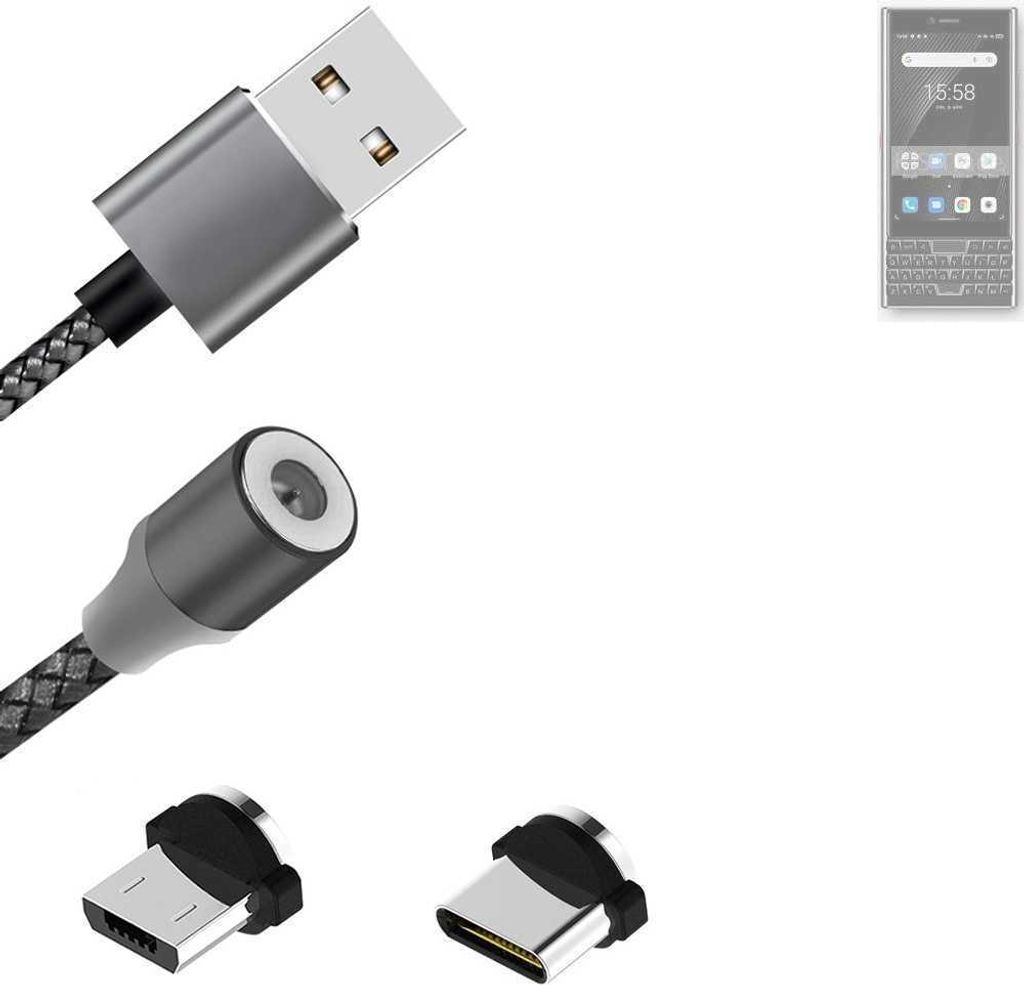 K-S-Trade Hochwertiges Magnet-Lade-kabel Sync-Kabel Daten-Kabel für Unihertz Titan Slim mit USB-Typ-C-Anschluss und Micro-USB-Anschluss 2A bis zu