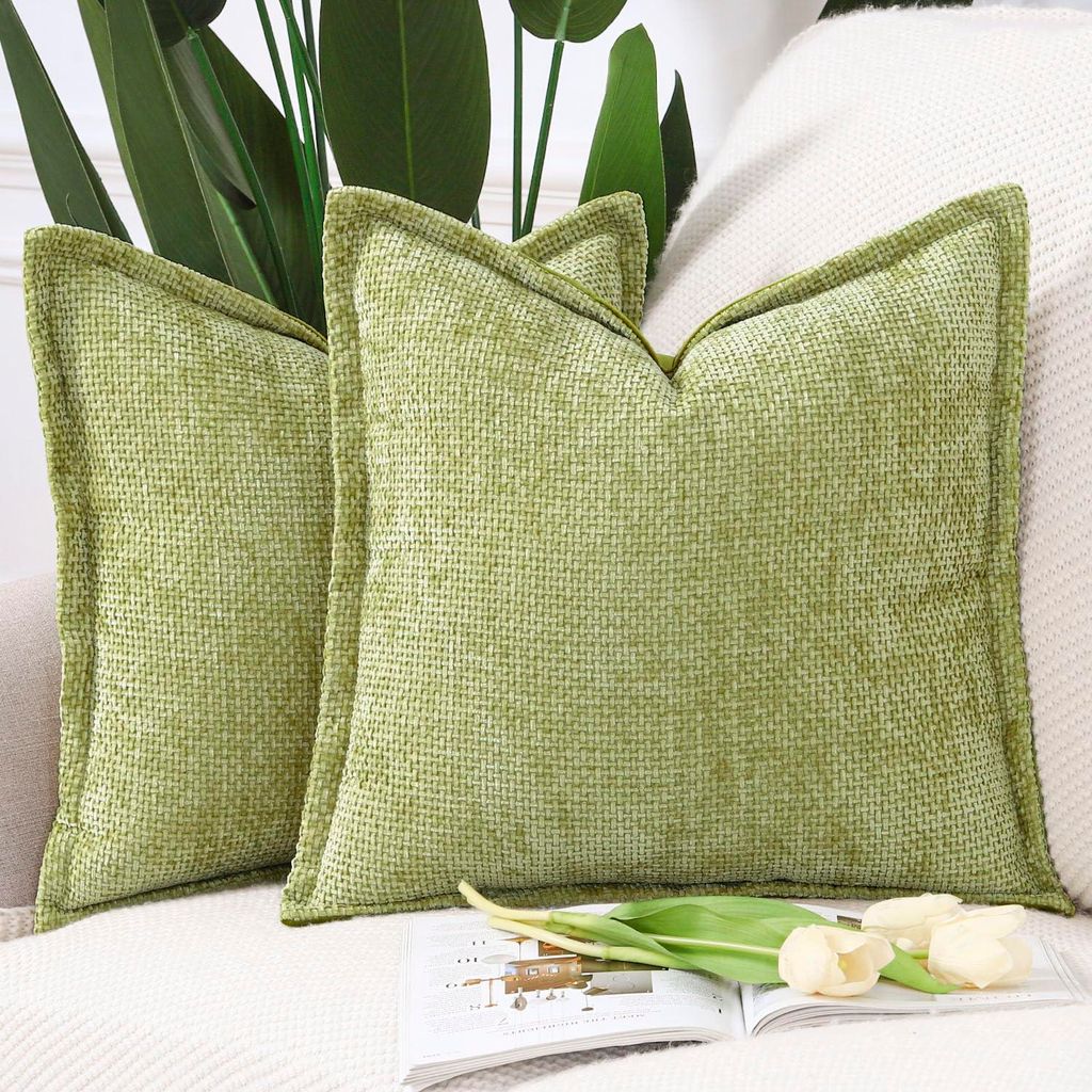 Set mit 2 Kissenbezügen aus Chenille-Samt mit Bordüre, weiche, dekorative Kissenbezüge, moderner Kissenbezug für Sofa, Wohn- und Schlafzimmer, ...