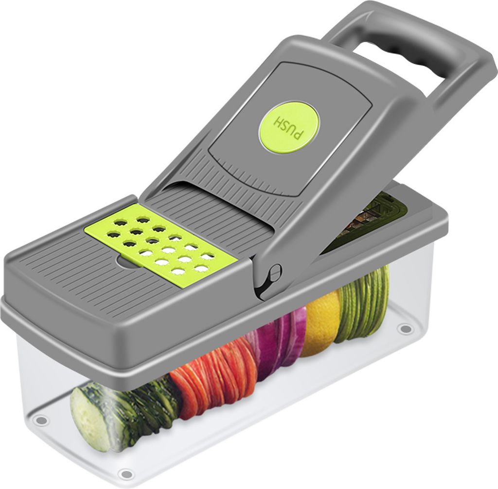 Multifunktionaler Gemüse- und Zwiebelschneider, Gemüsehobel, 8 Klingen, Eiertrenner, Handschützer & Melonenschäler