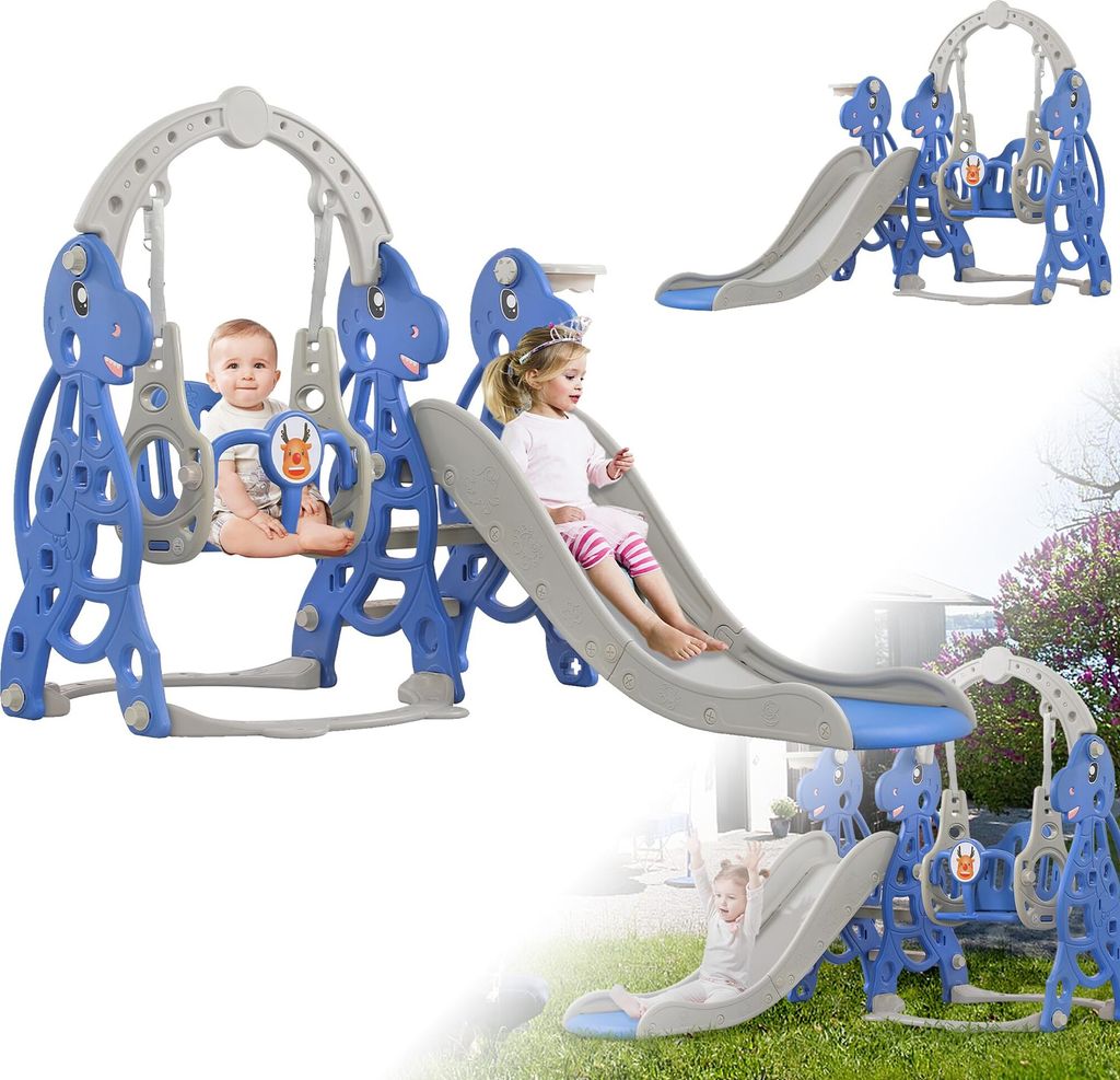 YARDIN Kinder Freistehende Rutsche ab 1 Jahr, 4 in 1 Spielzeugrutsche Kinderrutscher mit Basketballkorb, Schaukel und Klettergerüst für Indoor un...