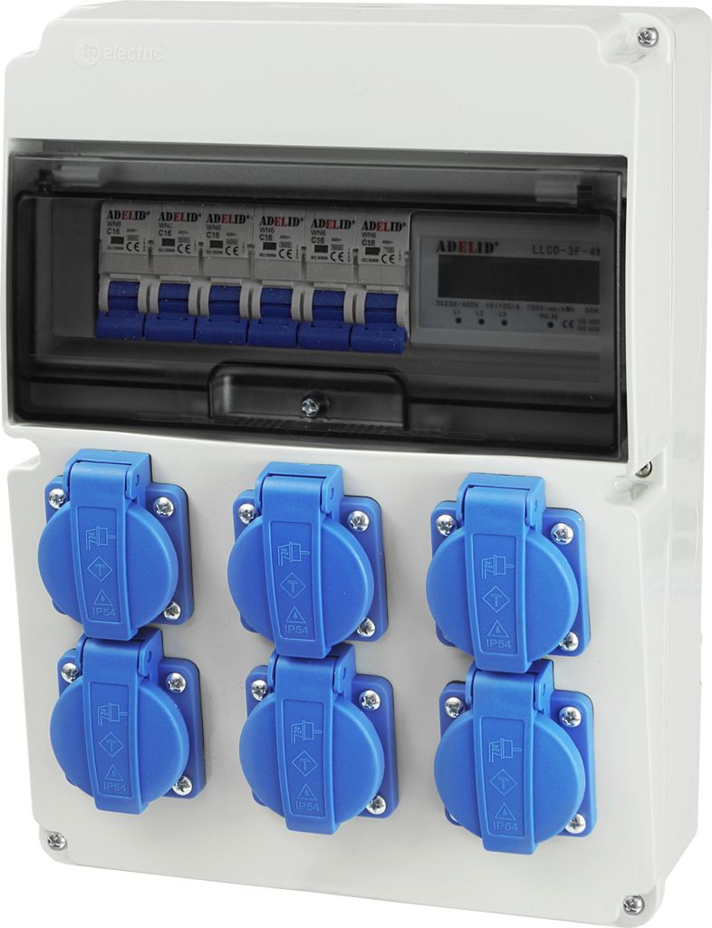 Baustromverteiler Wandverteiler Gartensteckdose 6x 230V Steckdosen Schuko mit LS-Schalter Zähler 3-Phasen