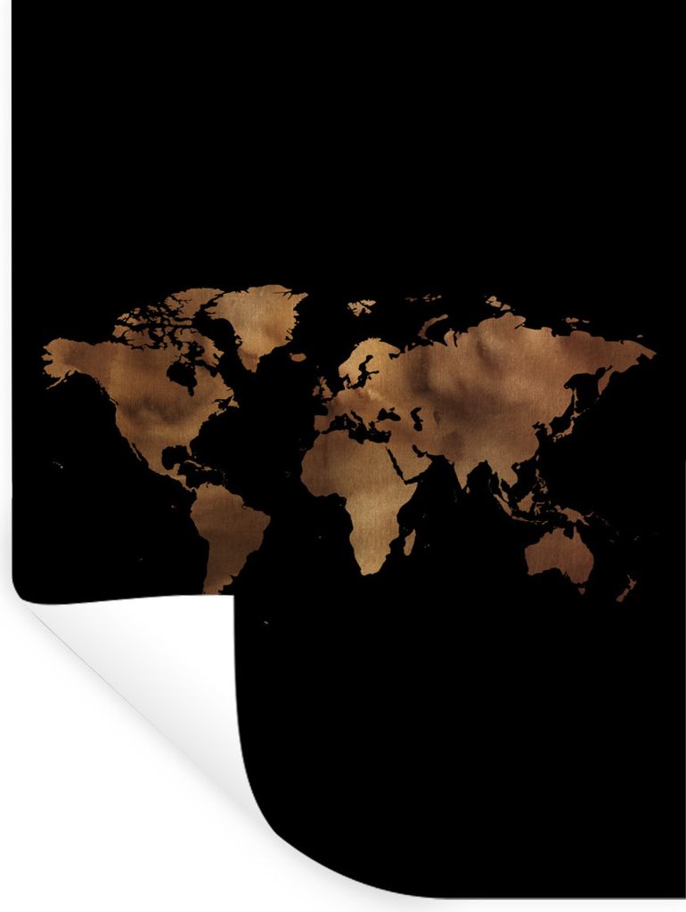 MuchoWow Wandtattoo Wandsticker Wandaufkleber Weltkarte - Bronze - Schwarz 30x40 cm Selbstklebend und Repositionierbar - Sticker - Dekorfolie
