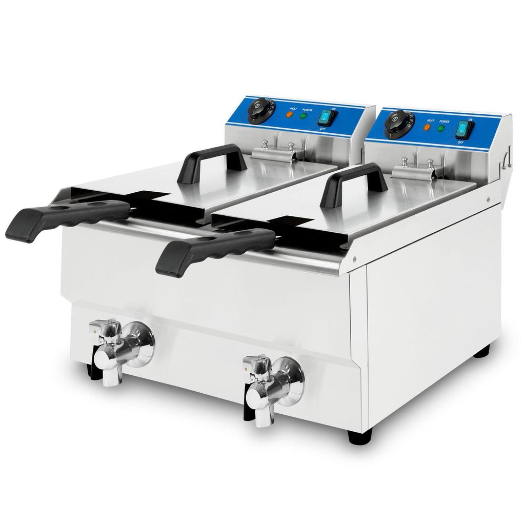 VERTES Doppelt Friteuse aus Edelstahl 2x 16 Liter Fassungsvermögen, 60-200°C, 2x 3000W, 2x 230V, Kaltzonenprinzip