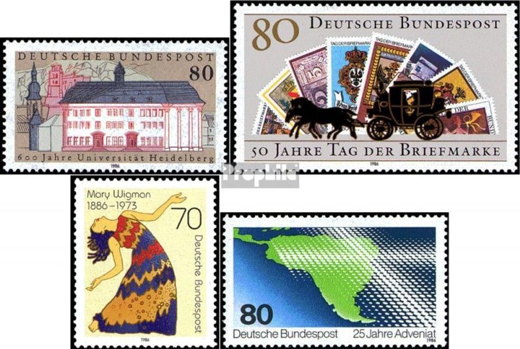 Briefmarken BRD (BR.Deutschland) 1986 Mi 1299,1300,1301,1302 (kompl.Ausgaben) gestempelt 600 Jahre Universität Heidelberg