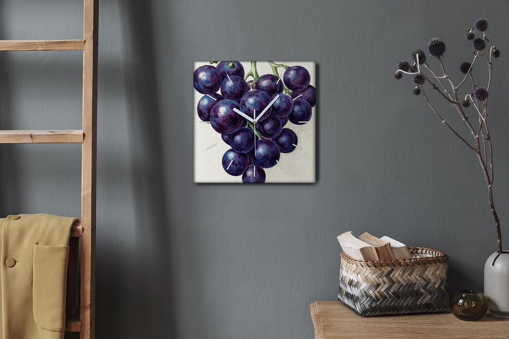 Coloray Hodiny Unikátní 30x30 cm Tiché hodiny Pro obývací pokoj a kuchyň Nástěnné hodiny Plátno Bílé ručičky hodin - Hrozny ovoce