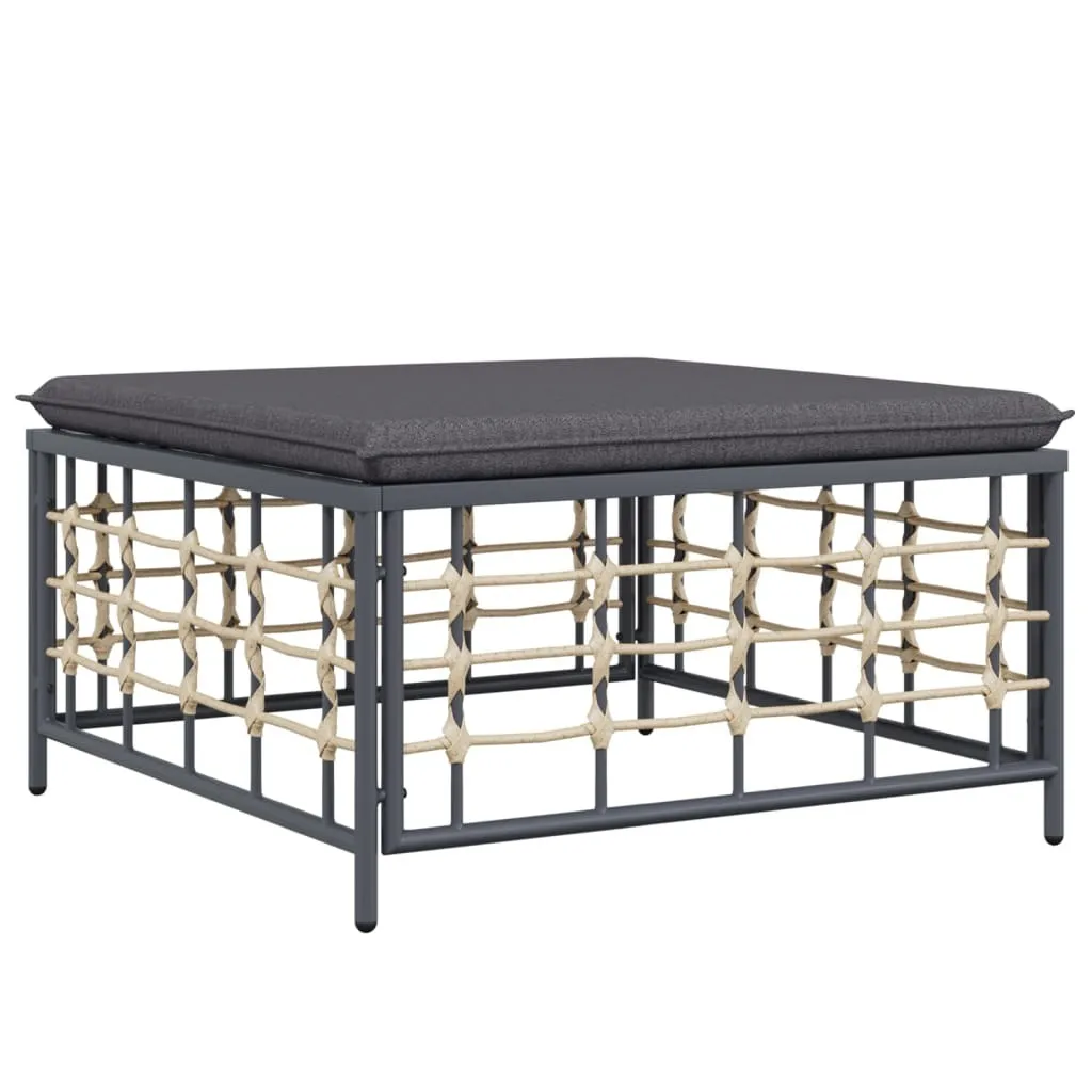 Sgabello Giardino Poly Rattan con Cuscino Grigio Scuro | Arredo Esterno