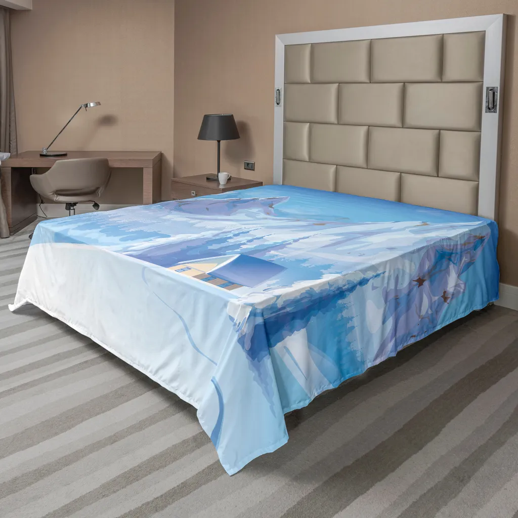 ABAKUHAUS Drap Plat d'Hiver Paysage de Montagne Bleu 244 x 205 cm