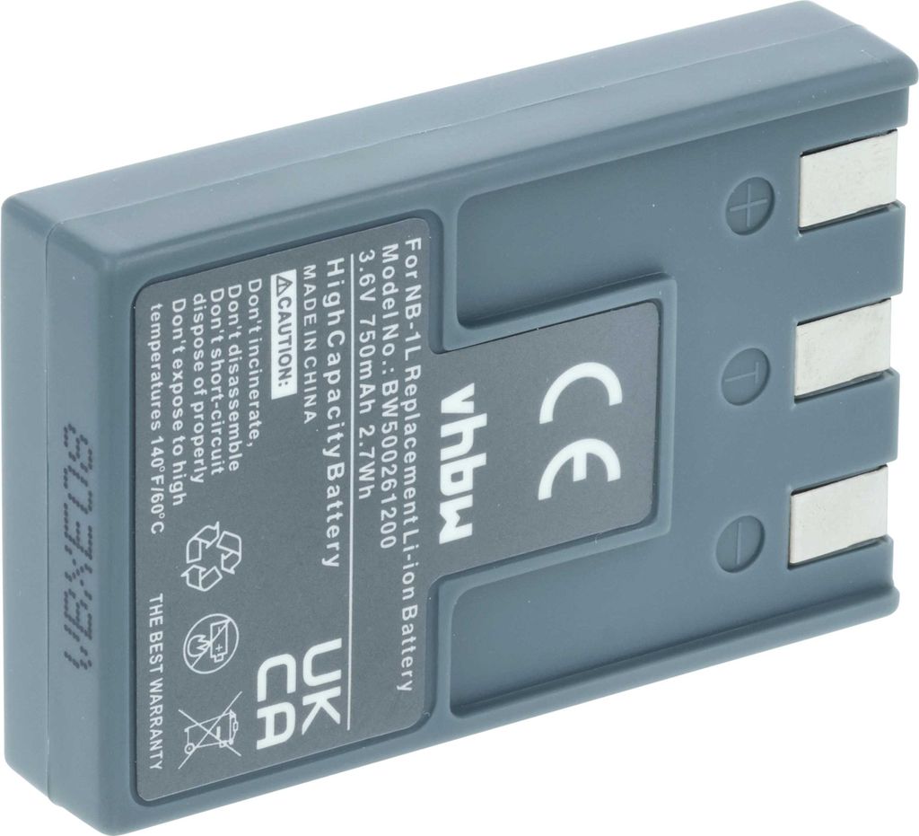 vhbw Akku kompatibel mit Canon Digital Ixus 330, 400, 300, V, 430, 500, V2, V3 Kamera (750 mAh, 3,6 V, Li-Ion)